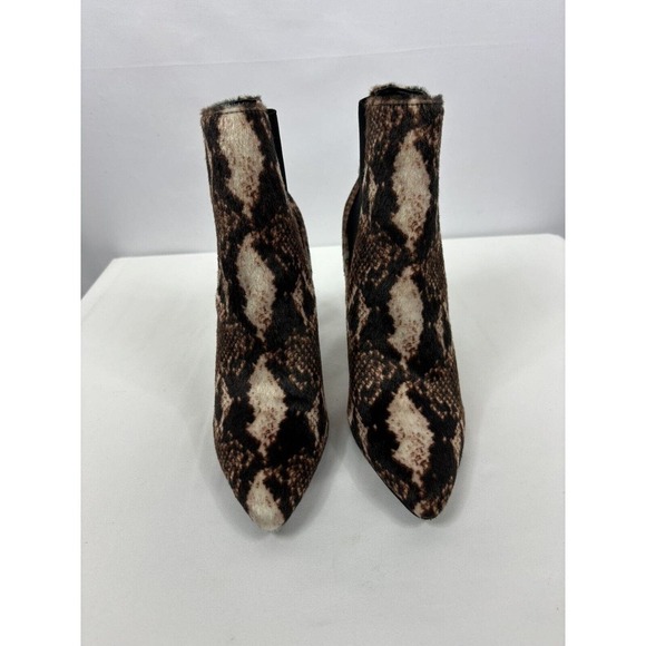 Charles by Charles David Panama Faux Fur Boots Brown Black Animal Print Pointy - Picture 12 of 12